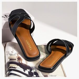 Tanamo Black with White Stitching H Slide Sandals Size 9 EU40